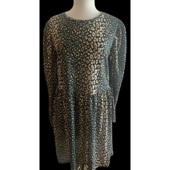 Zara Womens A Line Dress Green/Beige Animal Print Pattern Size Medium - Picture 3 of 9